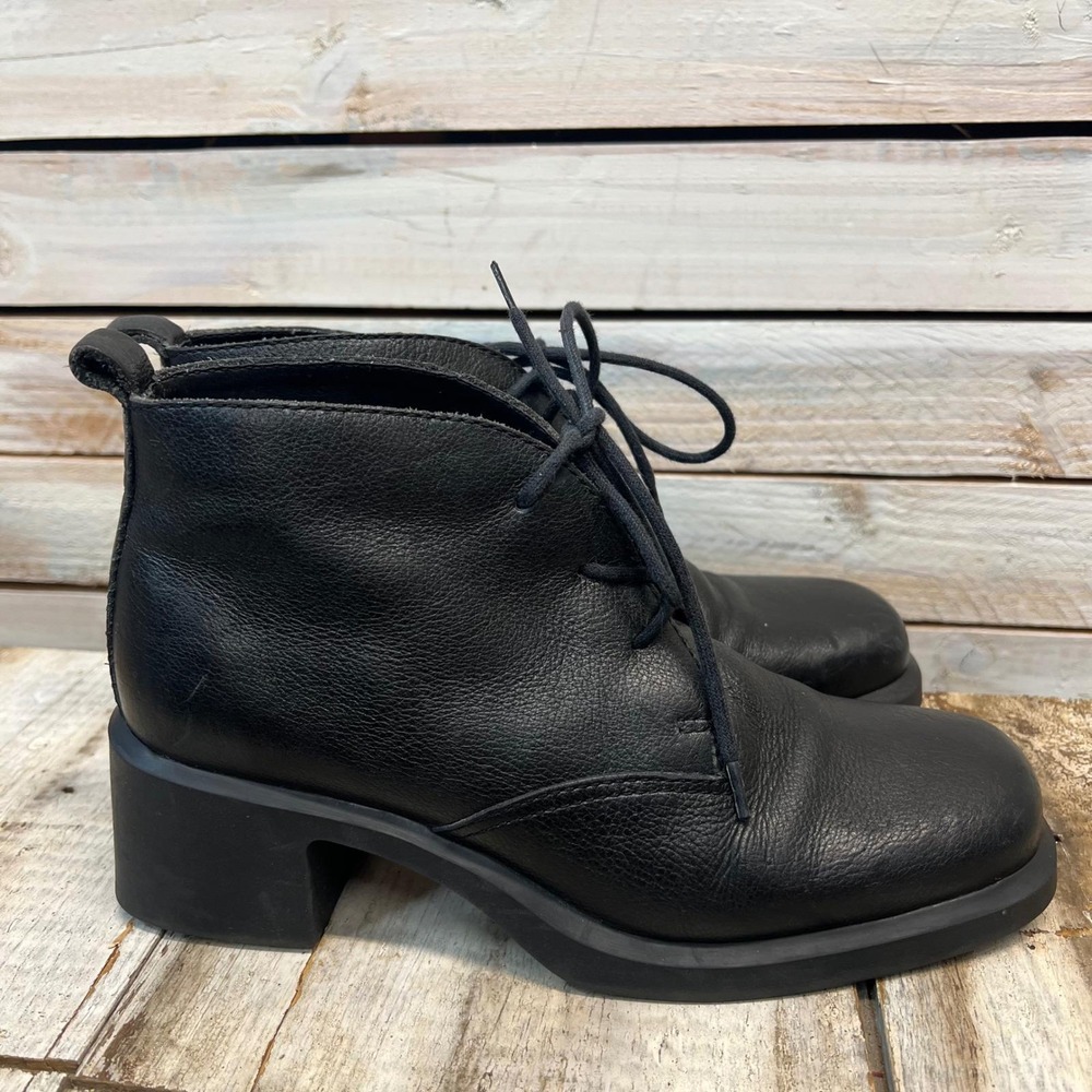 Vintage Aerosoles‎ Black Leather Lace Up Ankle Boots Block Heel 90s Goth 6.5